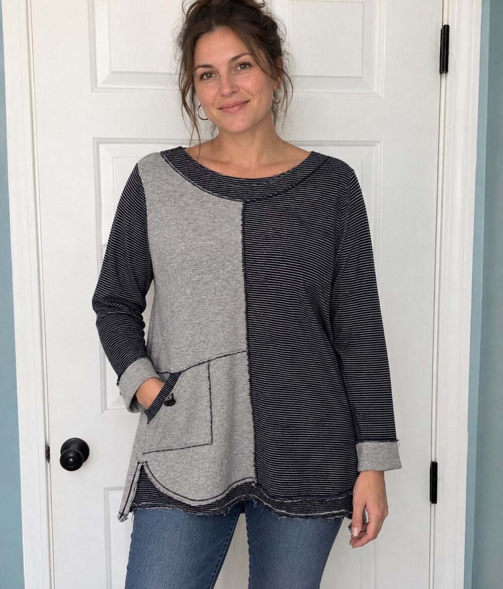 Neon Buddha Mixed Media Patchwork Tunic Top